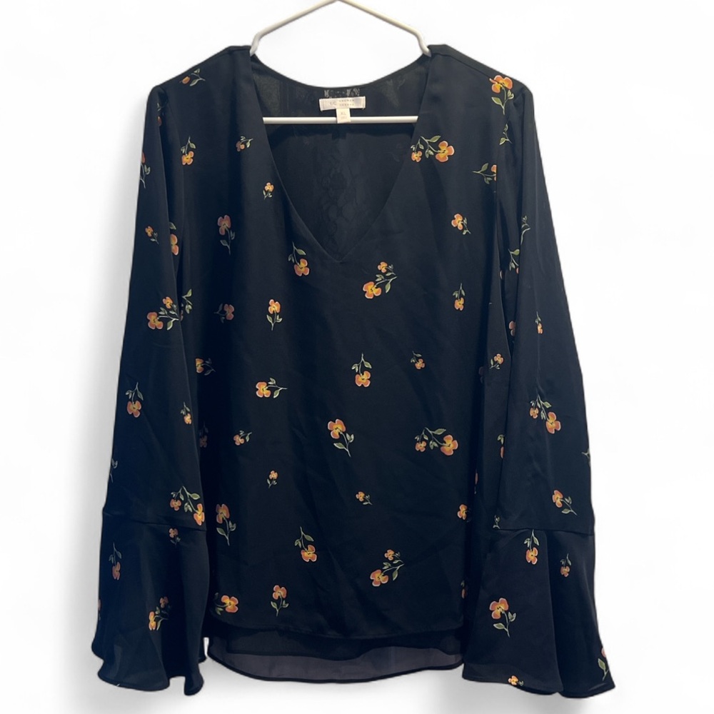 LC Lauren Conrad Black Floral Blouse